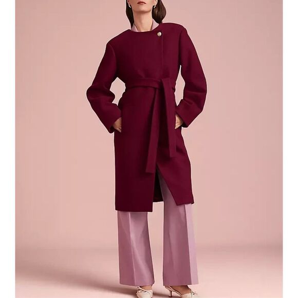 ANN TAYLOR $258 WOOL BLEND BALLOON SLEEVE COAT MULBERRY MEDIUM PETITE NEW - Picture 1 of 4